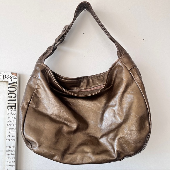 Furla Metallic Bronze Brown Leather Hobo Shoulder Bag - Picture 2 of 13